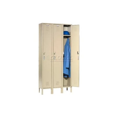 Global Equipment Capital Single Tier 3 Door Locker, 12"Wx15"Dx72"H, Tan, Assembled 652139RN